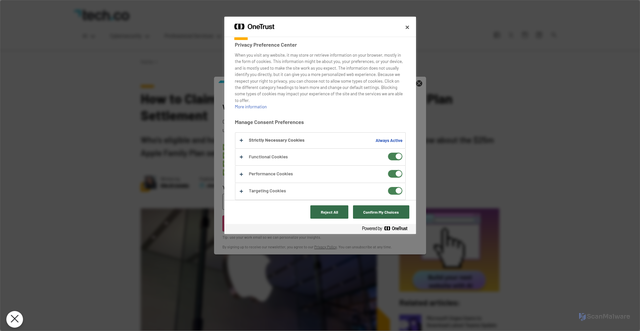Security scan screenshot of https://tech.co/news/how-to-claim-apple-family-plan-settlement