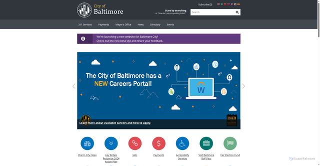 Security scan screenshot of https://www.baltimorecity.gov/