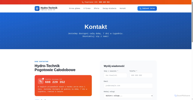 Security scan screenshot of https://hydro-technik.pages.dev/kontakt