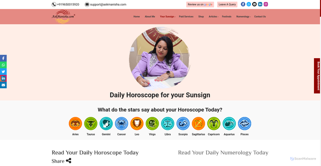 Security scan screenshot of https://www.askmanisha.com/daily-horoscope
