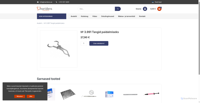 Security scan screenshot of https://maridens.ee/et/avalehele/393-no-3991-tangid-paidalmiseks.html