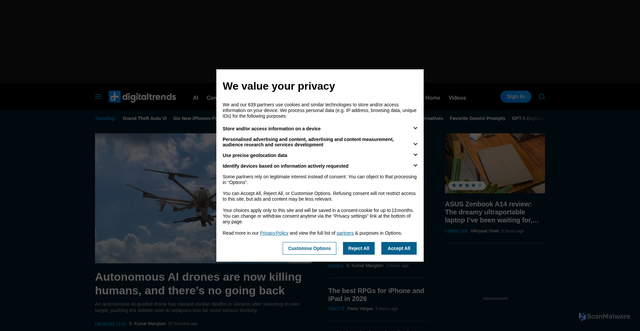 Security scan screenshot of https://digitaltrends.com