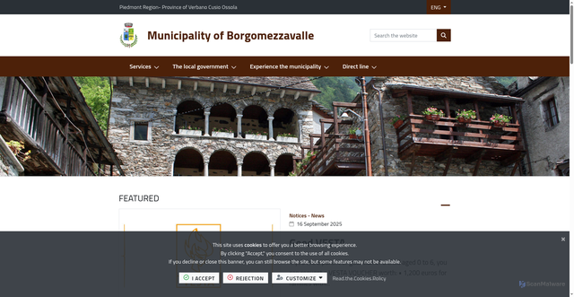 Security scan screenshot of https://comune.borgomezzavalle.vb.it/it-it/home