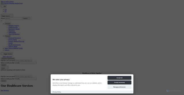 Security scan screenshot of https://www.stvincenthospital.com/
