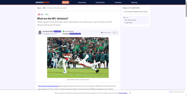 Security scan screenshot of https://www.sportsboom.com/nfl/what-are-the-nfl-divisions/