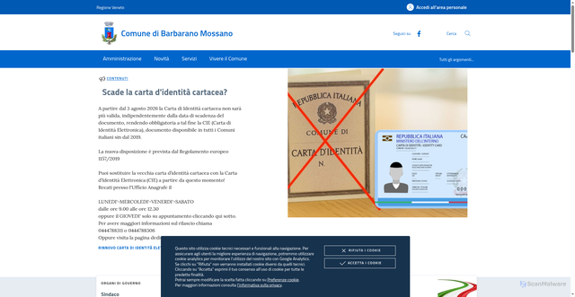 Security scan screenshot of https://www.comune.barbaranomossano.vi.it