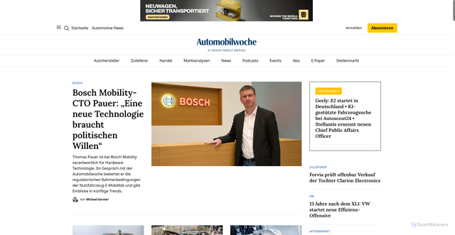 Security scan screenshot of https://automobilwoche.de
