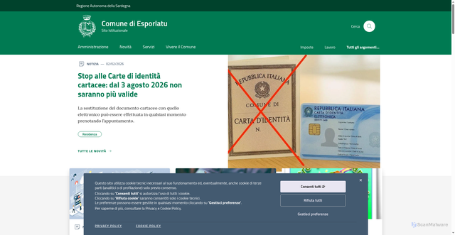 Security scan screenshot of https://comune.esporlatu.ss.it