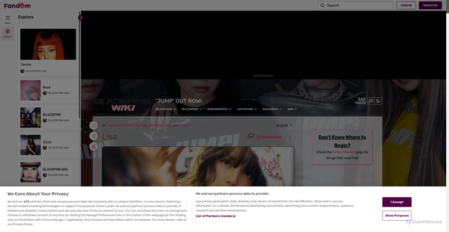 Security scan screenshot of https://blackpink.fandom.com/wiki/Lisa