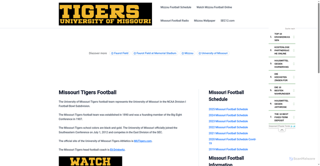 Security scan screenshot of https://missouri.sec12.com/