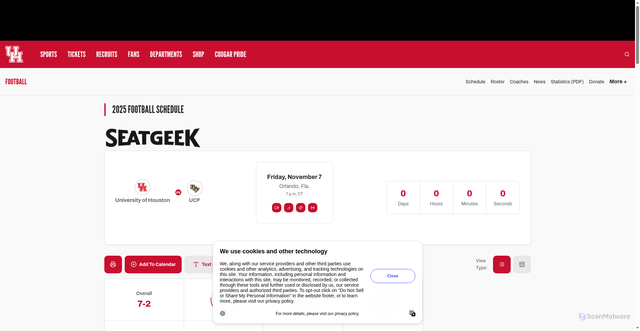 Security scan screenshot of https://uhcougars.com/sports/football/schedule