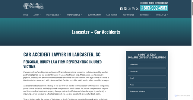 Security scan screenshot of https://schillerhamilton.com/lancaster-injury/car-accident-lawyer/