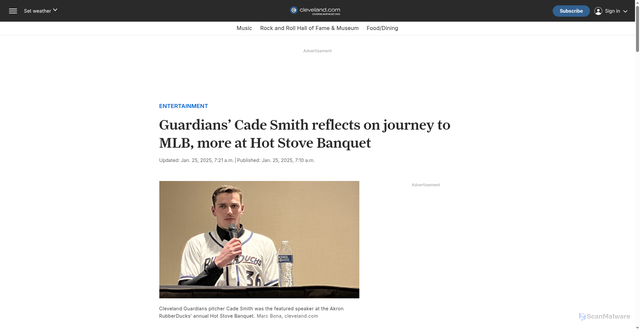 Security scan screenshot of https://www.cleveland.com/entertainment/2025/01/guardians-cade-smith-reflects-on-journey-to-mlb-more-at-hot-stove-banquet.html