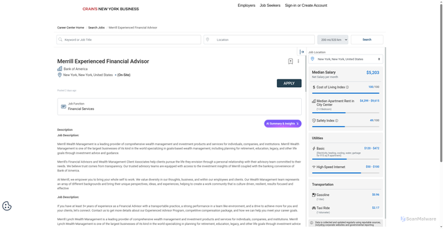 Security scan screenshot of https://jobs.crainsnewyork.com/job/merrill-experienced-financial-advisor/84752673/