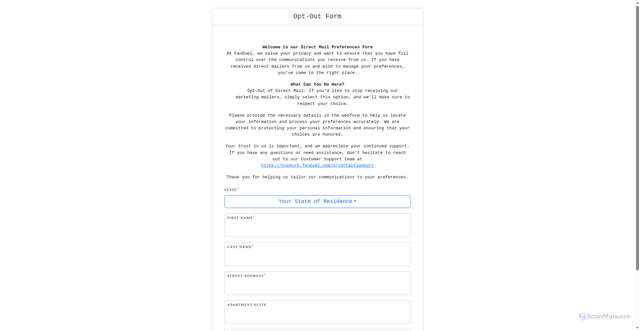 Security scan screenshot of https://optout1.fanduel.com