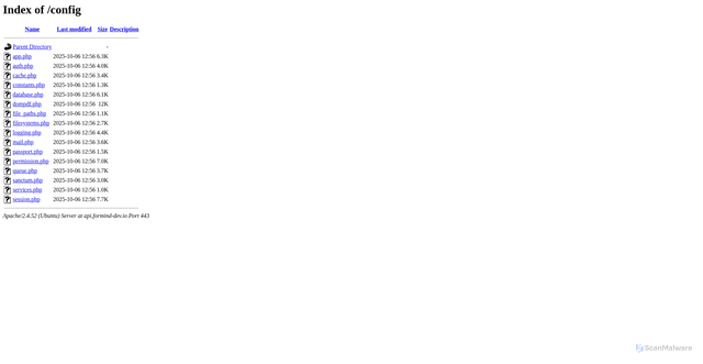 Security scan screenshot of http://api.formind-dev.io/config