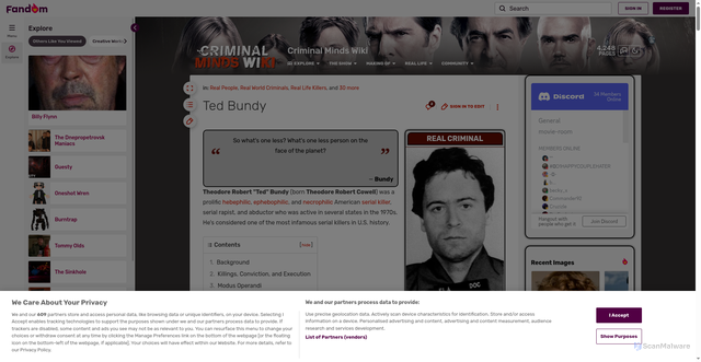 Security scan screenshot of https://criminalminds.fandom.com/wiki/Ted_Bundy