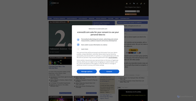 Security scan screenshot of https://www.science20.com