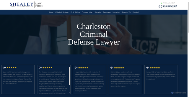 Security scan screenshot of https://shealeylaw.com/charleston-criminal-defense/
