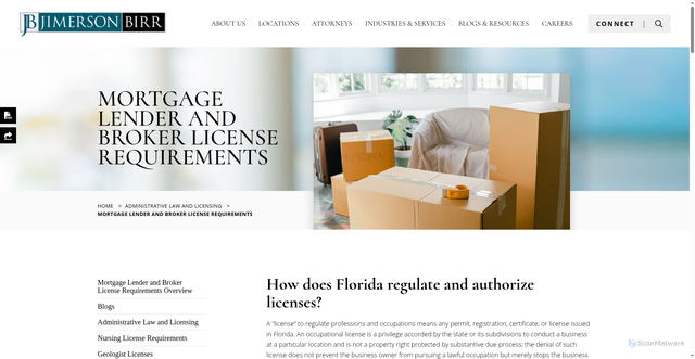 Security scan screenshot of https://www.jimersonfirm.com/services/administrative-law-licensing/mortgage-lender-and-broker-license-requirements/