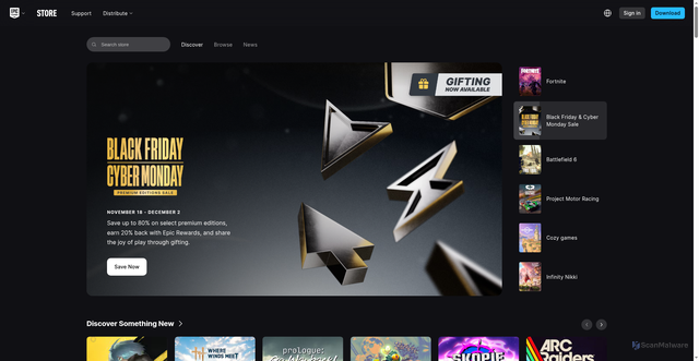 Security scan screenshot of https://store.epicgames.com/