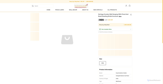 Security scan screenshot of https://kunjkreationsstudio.com/Heritage-Kundan-Wall-Hanging-With-Floral-And-Bead-Detailing-Bridal/catalogue/Y-GyMgWx/klWiRSp9
