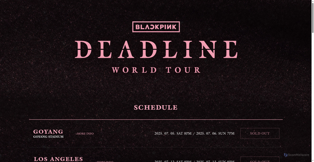 Security scan screenshot of https://blackpinkofficial.com/concert/2025TOUR/index.html