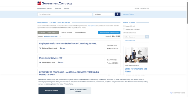 Security scan screenshot of https://www.governmentcontracts.us/government-contracts/