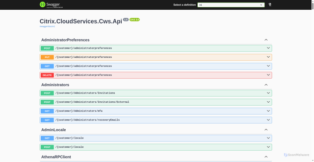 Security scan screenshot of https://cws-eastus-release-b.citrixworkspacesapi.net