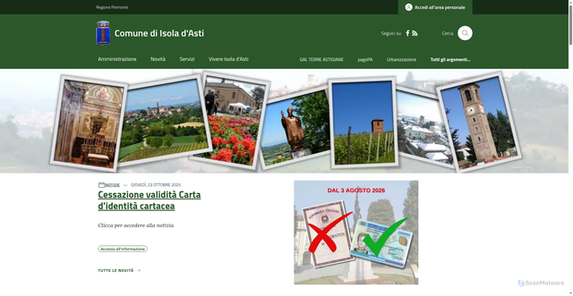 Security scan screenshot of https://www.comune.isoladasti.at.it/