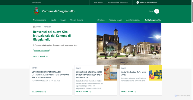 Security scan screenshot of https://www.comune.giuggianello.le.it/