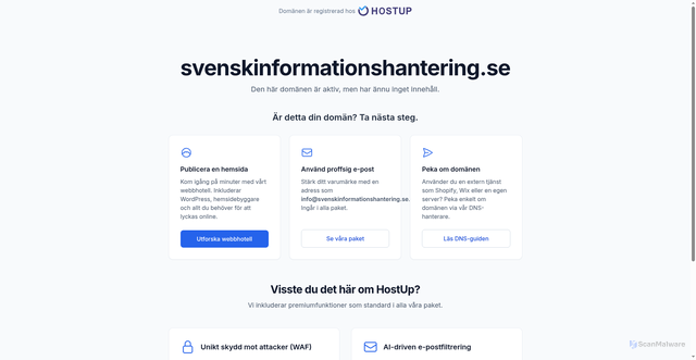 Security scan screenshot of https://svenskinformationshantering.se