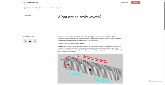 Security scan screenshot of https://guidelinegeo.com/guides/what-are-seismic-waves/