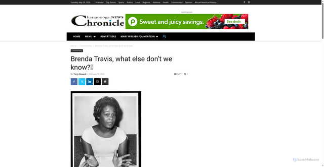 Security scan screenshot of https://www.chattnewschronicle.com/commentary/brenda-travis-what-else-dont-we-know%EF%BF%BC/