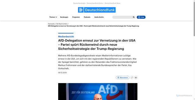 Security scan screenshot of https://www.deutschlandfunk.de/afd-delegation-erneut-zur-vernetzung-in-den-usa-partei-spuert-rueckenwind-durch-neue-sicherheitsstra-100.html