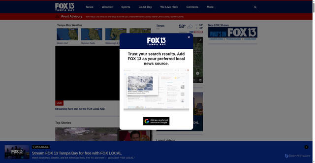 Security scan screenshot of https://www.fox13news.com