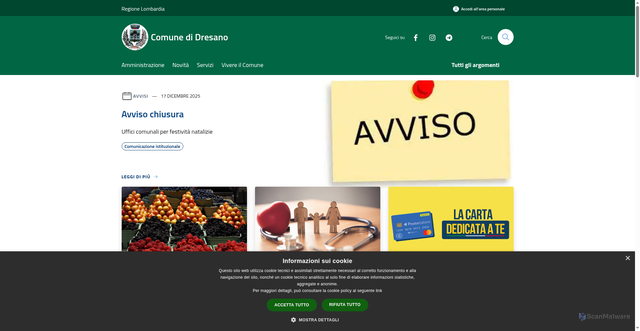 Security scan screenshot of https://www.comune.dresano.mi.it/it