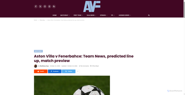 Security scan screenshot of https://www.avillafan.com/41150/aston-villa-v-fenerbahce-team-news-predicted-line-up-match-preview/
