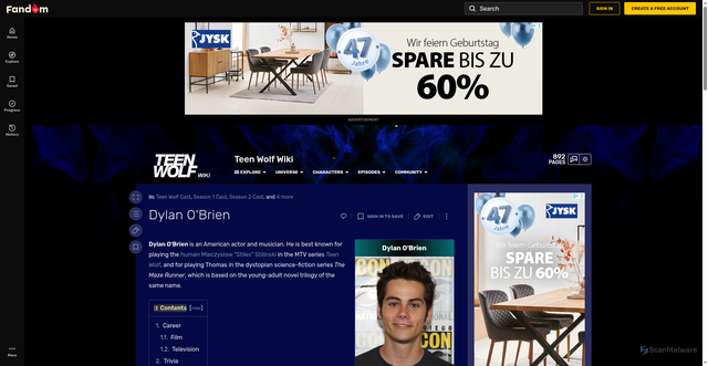 Security scan screenshot of https://teen-wolf-pack.fandom.com/wiki/Dylan_O%27Brien