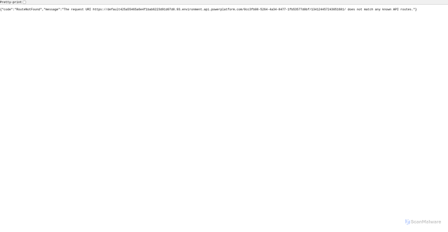Security scan screenshot of https://default425a55465a6e4f1bab6223d91d07d8.93.environment.api.powerplatform.com