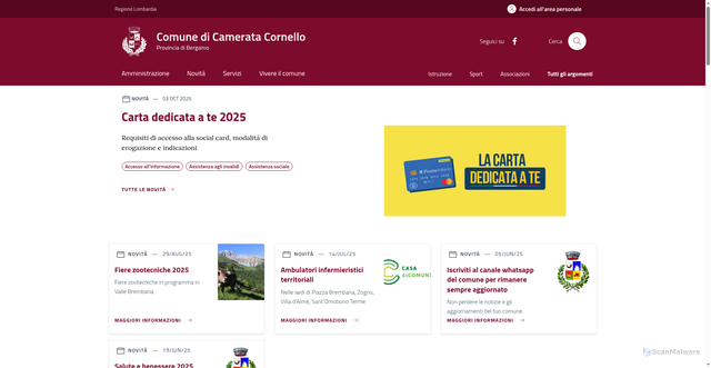 Security scan screenshot of https://www.comune.cameratacornello.bg.it/home/index.html