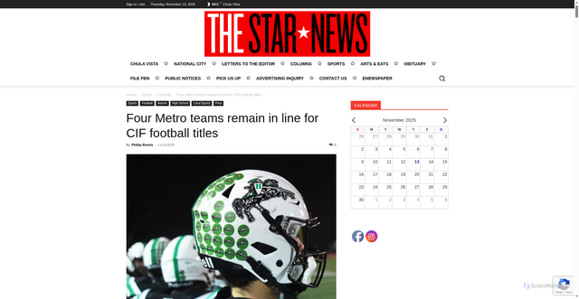 Security scan screenshot of https://www.thestarnews.com/four-metro-teams-remain-in-line-for-cif-football-titles/