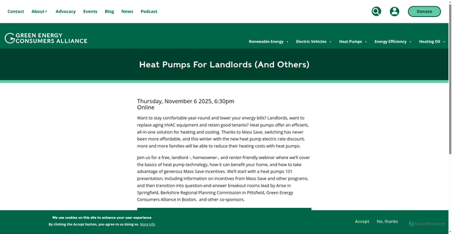 Security scan screenshot of https://www.greenenergyconsumers.org/event/heatpumpslandlordsandothers
