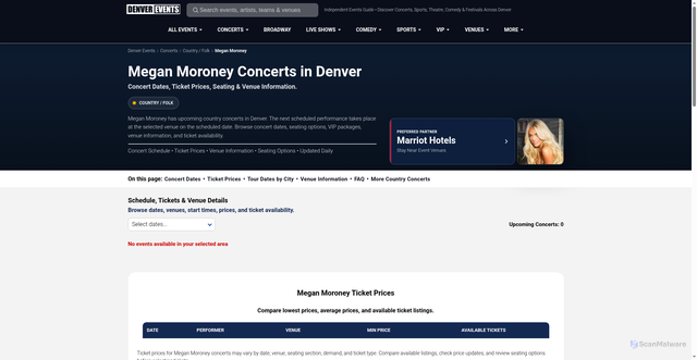 Security scan screenshot of https://denver-co.events/concerts/megan-moroney/