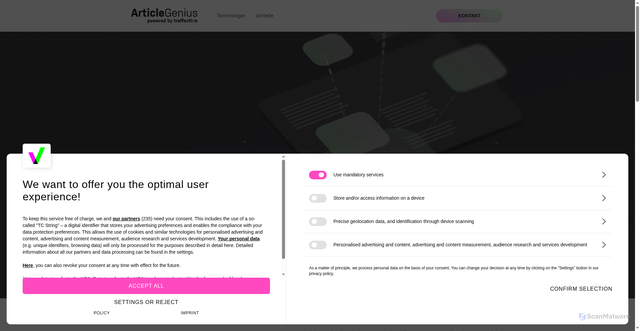 Security scan screenshot of https://articlegenius.ai