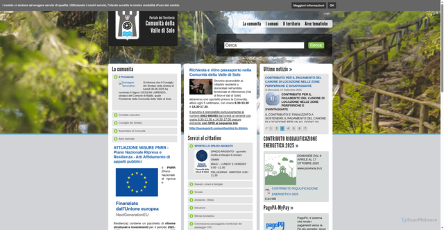 Security scan screenshot of https://www.comunitavalledisole.tn.it/