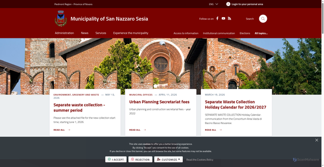 Security scan screenshot of https://www.comune.sannazzarosesia.no.it