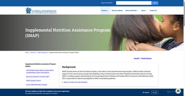 Security scan screenshot of https://www.myflfamilies.com/services/public-assistance/supplemental-nutrition-assistance-program-snap