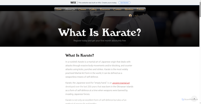 Security scan screenshot of https://info016679.wixsite.com/sentenashikarate/what-is-karate