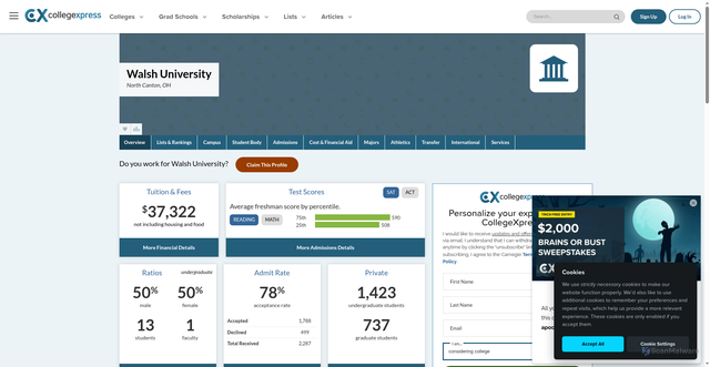 Security scan screenshot of https://www.collegexpress.com/college/walsh-university/2800035/details/